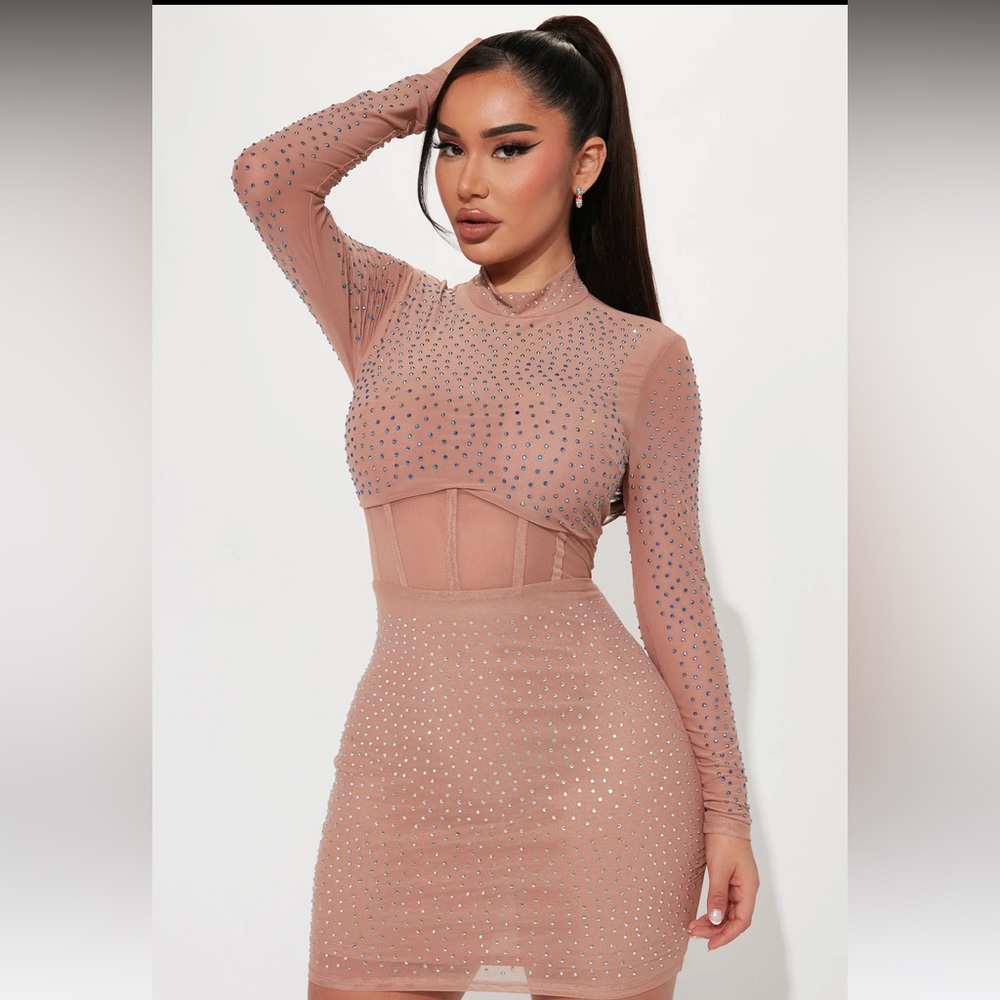Sheer rhinestone bustier top dress
